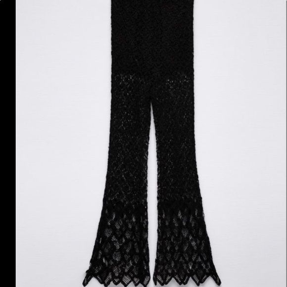 Zara crochet flared black knit pants beads and tassels - Picture 13 of 16